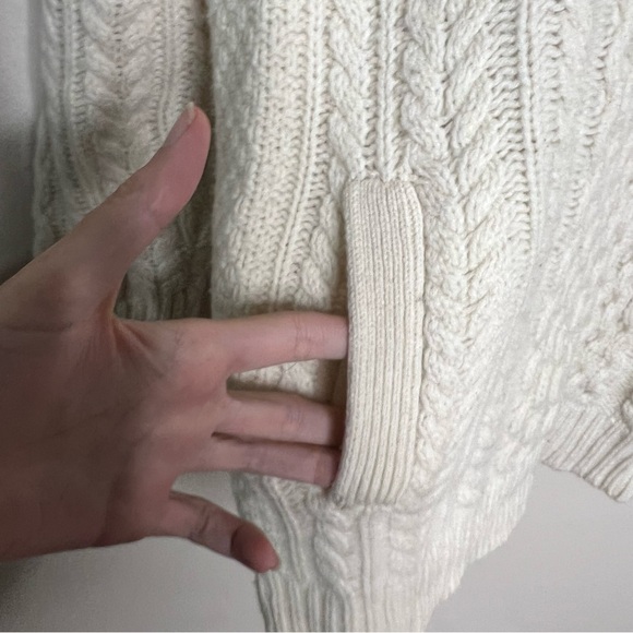 J. Crew M Ivory Cable Knit Sweater Crew Cozy Button Neck Pockets Fall Classic - Picture 5 of 10